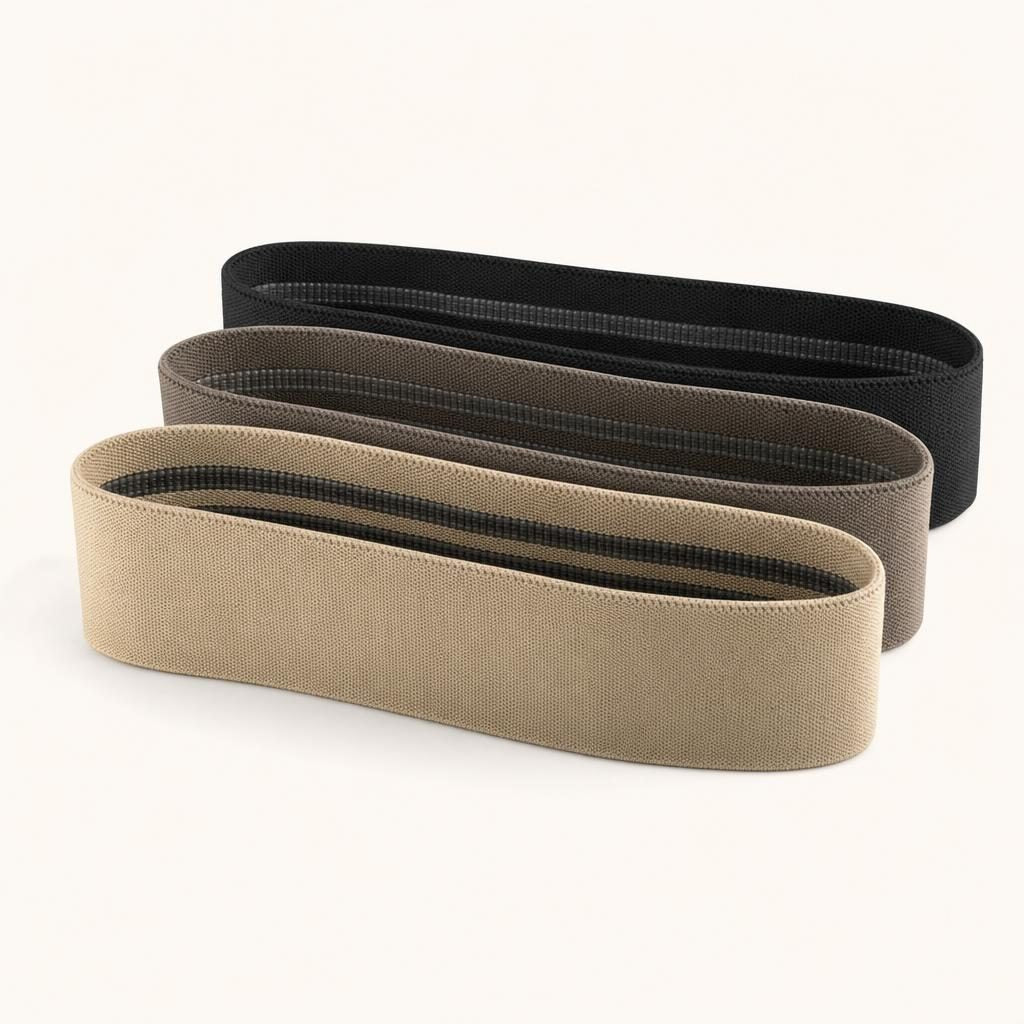 Set de trois bandes élastiques en tissu, coloris sable, taupe et noir