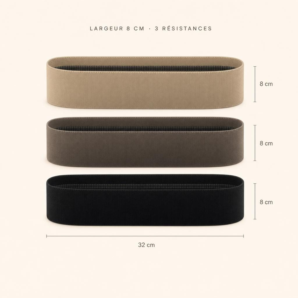 Largeur des bandes élastiques en tissu : 8 cm