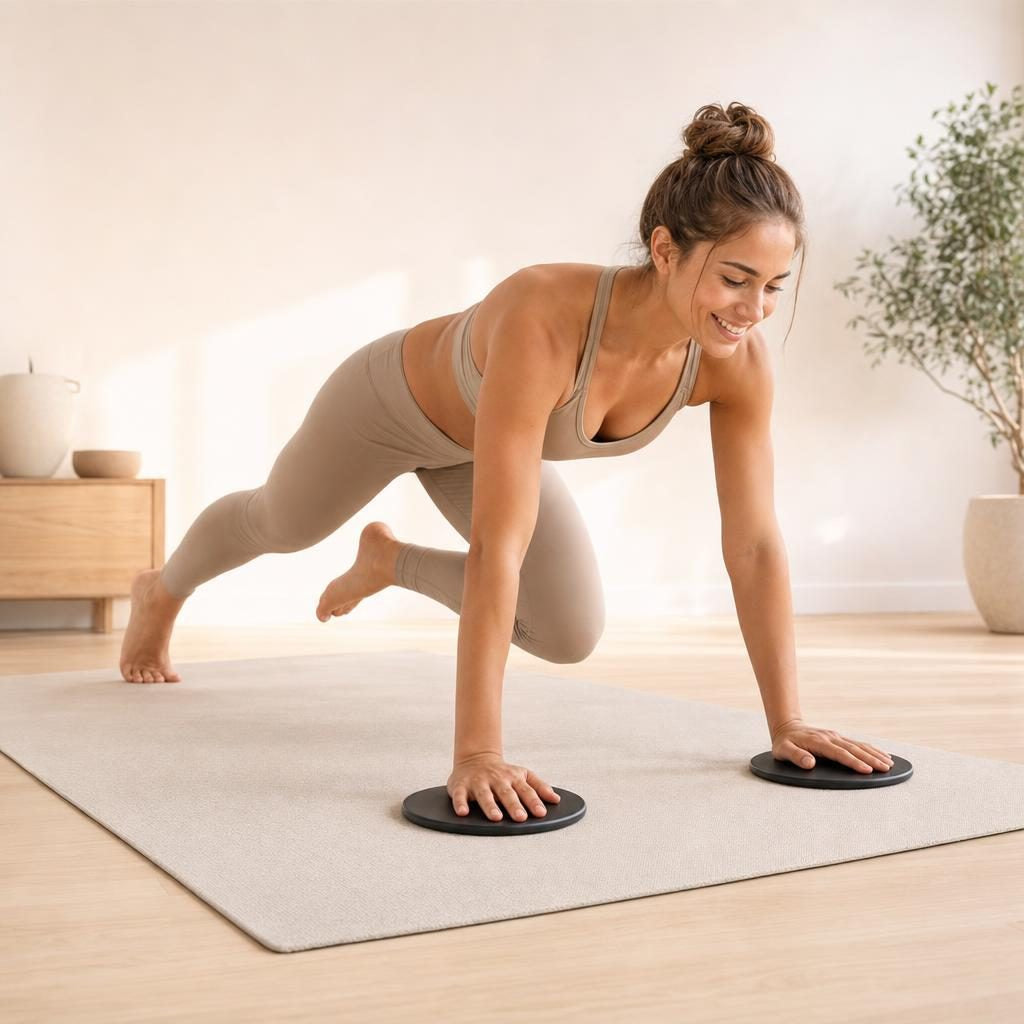 Gainage avec les mains sur les disques de glisse
